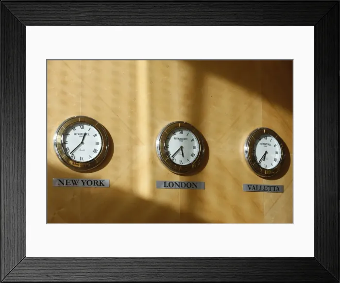 Framed Print : Hotel clocks, Valletta, Malta, Europe Framed Print : Hotel clocks, Valletta, Malta, Europe