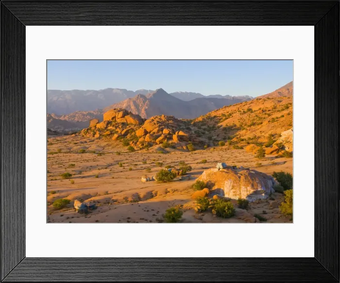 Framed Print : Desert landscape near Tafraoute at sunset, southern Morocco, North Africa, Africa Framed Print : Desert landscape near Tafraoute at sunset, southern Morocco, North Africa, Africa