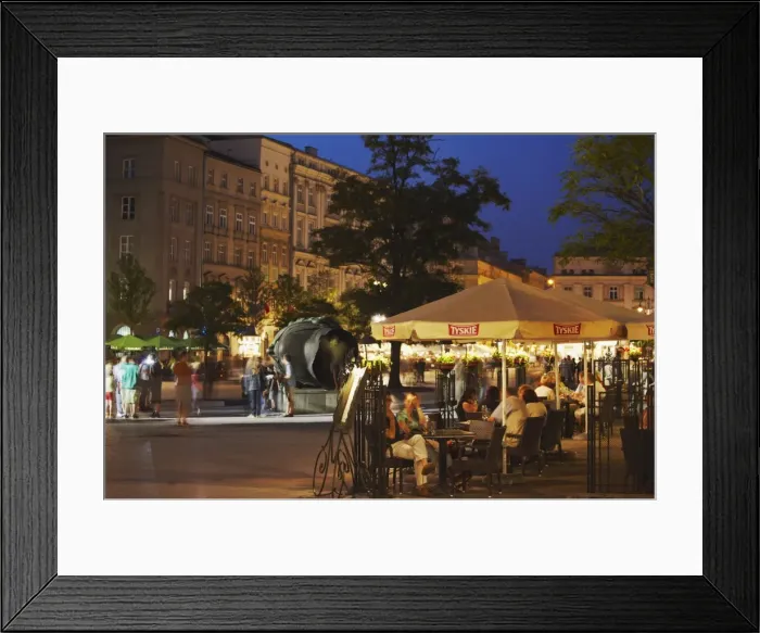 Framed Print : Outdoor cafes in Main Market Square (Rynek Glowny) at dusk, Krakow, Poland, Europe Framed Print : Outdoor cafes in Main Market Square (Rynek Glowny) at dusk, Krakow, Poland, Europe