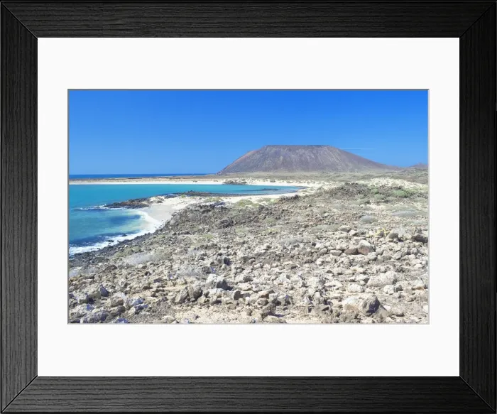 Framed Print : Volcanic landscape and beach, Isla de los Lobos, Fuerteventura, Canary Islands Framed Print : Volcanic landscape and beach, Isla de los Lobos, Fuerteventura, Canary Islands