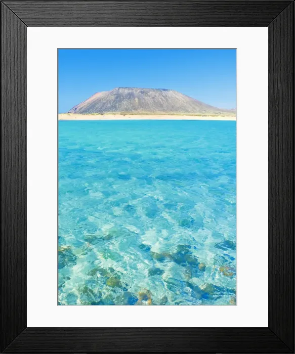 Framed Print : Turquoise waters and volcano, Isla de los Lobos, Fuerteventura, Canary Islands Framed Print : Turquoise waters and volcano, Isla de los Lobos, Fuerteventura, Canary Islands