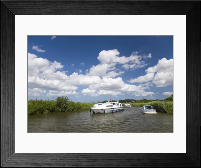 Framed Print : Pleasure boats on the River Ant, Norfolk Broads, How Hill, near Ludham Framed Print : Pleasure boats on the River Ant, Norfolk Broads, How Hill, near Ludham