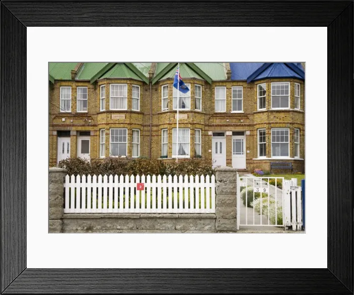 Framed Print : Jubilee Villas on the waterfront in Port Stanley, Falkland Islands, South America Framed Print : Jubilee Villas on the waterfront in Port Stanley, Falkland Islands, South America