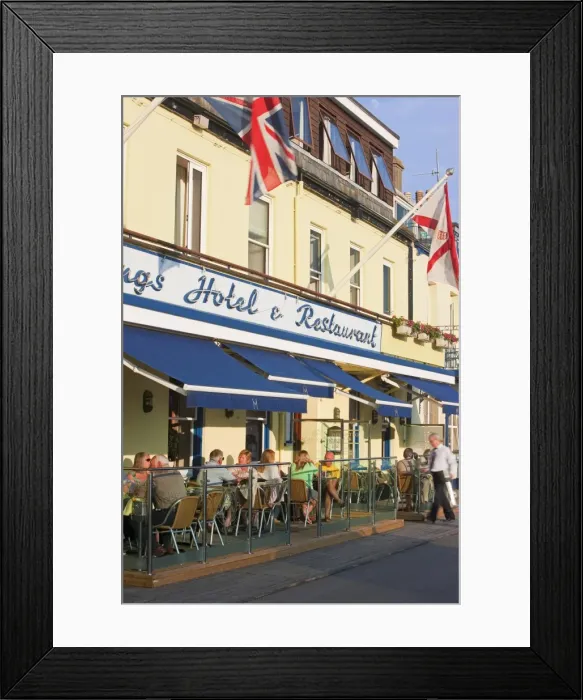 Framed Print : Tourists sitting outside restaurants and bars, Gorey harbour, Jersey, Channel Islands Framed Print : Tourists sitting outside restaurants and bars, Gorey harbour, Jersey, Channel Islands