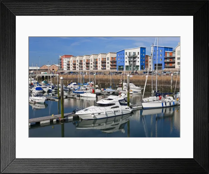 Framed Print : Waterfront apartments and luxury yachts in Albert Marina, St. Helier, Jersey Framed Print : Waterfront apartments and luxury yachts in Albert Marina, St. Helier, Jersey