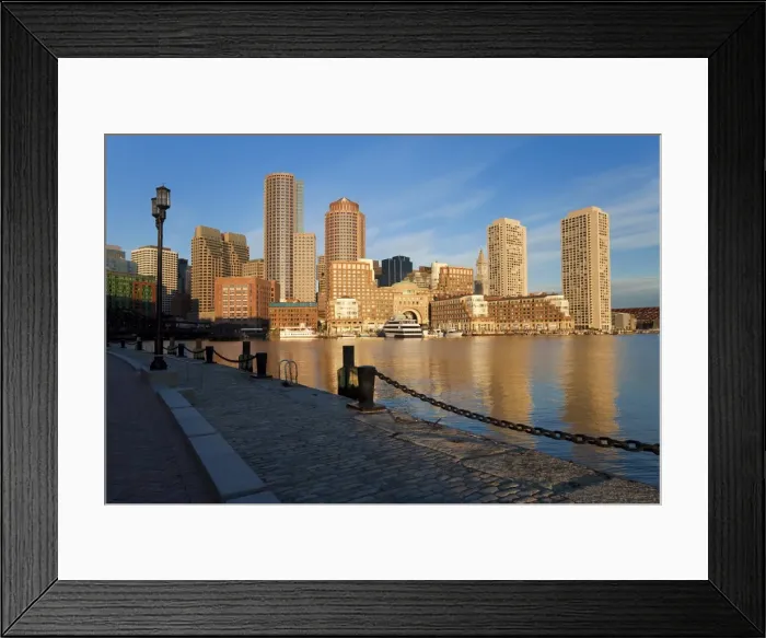 Framed Print : Skyline and inner harbour including Rowes Wharf at dawn, Boston, Massachusetts Framed Print : Skyline and inner harbour including Rowes Wharf at dawn, Boston, Massachusetts
