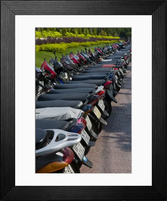 Framed Print : Motobikes in a long row, Ho Chi Minh City (Saigon), Vietnam, Indochina