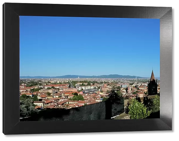 View of the City of Turin from the Castle of Rivoli (Castello di Rivoli), a former Residence of the Royal House of Savoy, housing the Museo d'Arte Contemporanea (Museum of Contemporary Art), Rivoli, Metropolitan City of Turin, Piedmont, Italy