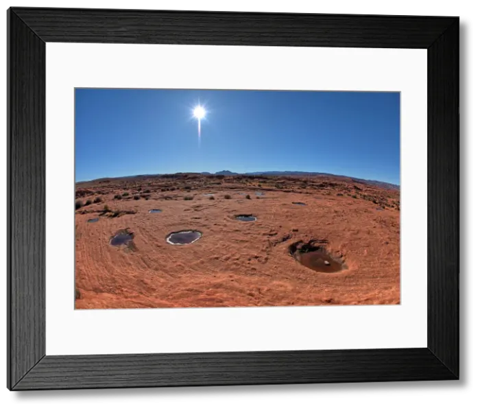 Framed Print : A series of isolated reflecting pools of water in the badlands of Horseshoe Bend near Page, Arizona, United States of America, North America Framed Print : A series of isolated reflecting pools of water in the badlands of Horseshoe Bend near Page, Arizona, United States of America, North America