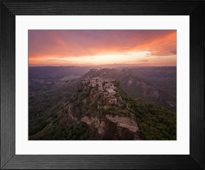 Framed Print : A magnificient aerial view of the beautiful village of Civita di Bagnoregio during an autumn sunset, Civia di Bagnoregio, Viterbo, Lazio, Italy, Europe Framed Print : A magnificient aerial view of the beautiful village of Civita di Bagnoregio during an autumn sunset, Civia di Bagnoregio, Viterbo, Lazio, Italy, Europe