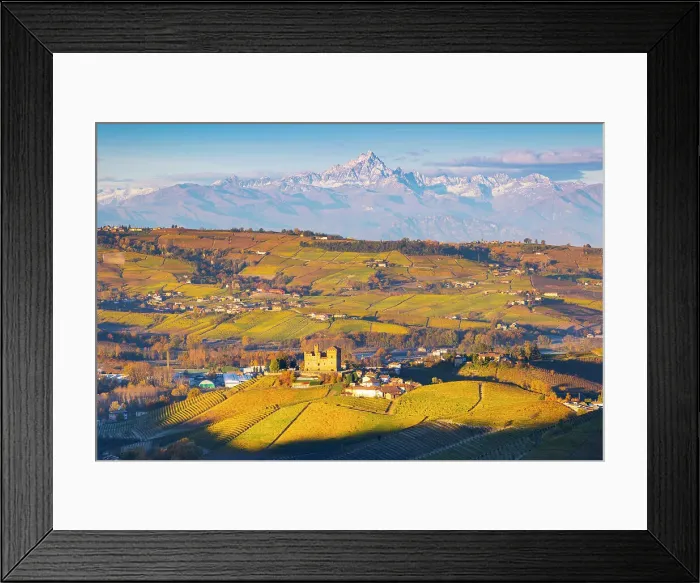 Framed Print : The Castle of Grinzane Cavour with Monviso Mountain in the background, UNESCO World Heritage Site, Langhe, Piedmont, Italy, Europe Framed Print : The Castle of Grinzane Cavour with Monviso Mountain in the background, UNESCO World Heritage Site, Langhe, Piedmont, Italy, Europe