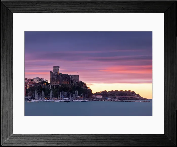 Framed Print : A long exposure to capture the sunrise at Lerici Castle, La Spezia province, Liguria, Italy, Europe Framed Print : A long exposure to capture the sunrise at Lerici Castle, La Spezia province, Liguria, Italy, Europe