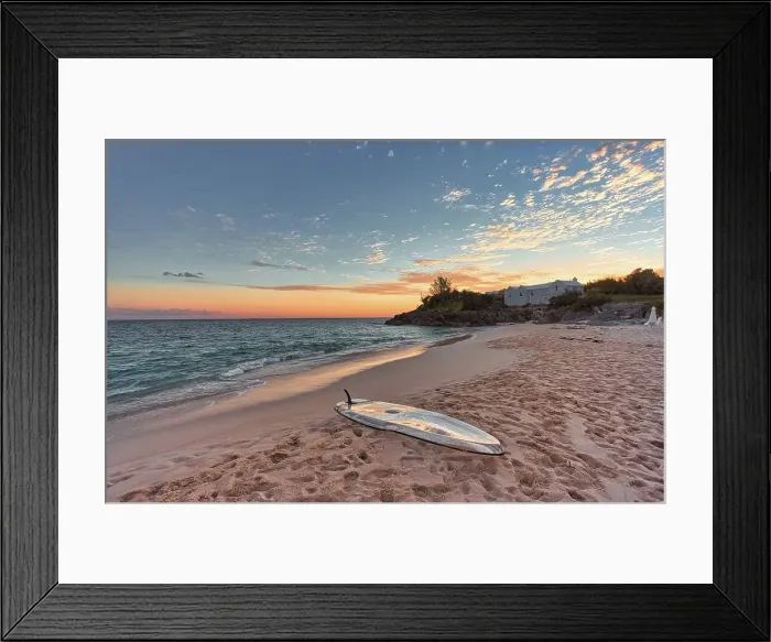 Framed Print : Paddleboard on the beach at sunset, Bermuda South Shore, Bermuda, North Atlantic, North America Framed Print : Paddleboard on the beach at sunset, Bermuda South Shore, Bermuda, North Atlantic, North America