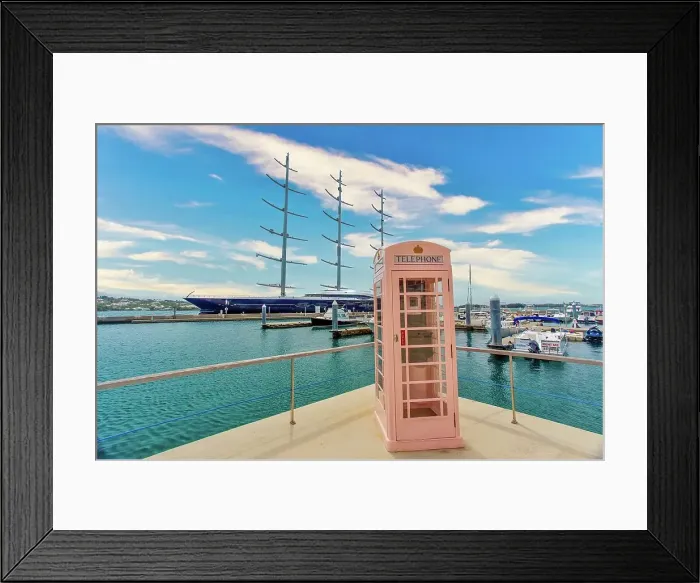 Framed Print : An old British telephone kiosk, with a three masted sailing ship moored behind, Hamilton, Bermuda, North Atlantic, North America Framed Print : An old British telephone kiosk, with a three masted sailing ship moored behind, Hamilton, Bermuda, North Atlantic, North America