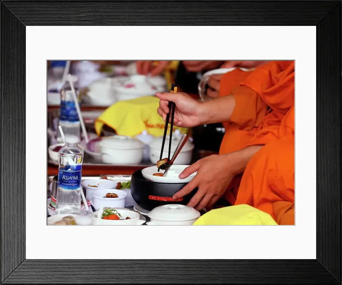 Framed Print : Vegetarian meal, monks at Buddhist ceremony in the main hall, Phuoc Hue Buddhist pagoda, Tan Chau, Vietnam, Indochina, Southeast Asia, Asia Framed Print : Vegetarian meal, monks at Buddhist ceremony in the main hall, Phuoc Hue Buddhist pagoda, Tan Chau, Vietnam, Indochina, Southeast Asia, Asia