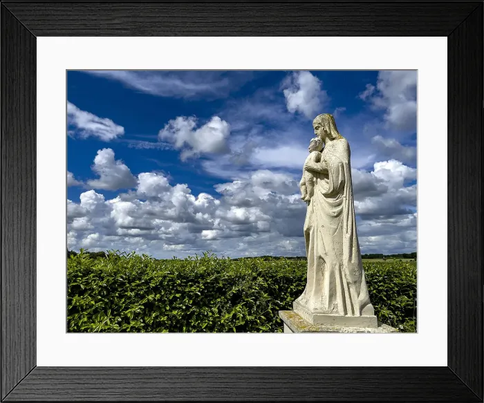 Framed Print : Virgin and Child statue, in a Normandy landscape, Eure, Normandy, France, Europe Framed Print : Virgin and Child statue, in a Normandy landscape, Eure, Normandy, France, Europe
