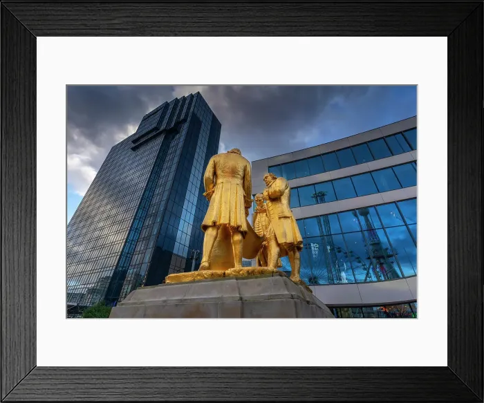 Framed Print : View of the Boulton, Murdoch and Watt statue and contemporary buildings, Birmingham, West Midlands, England, United Kingdom, Europe Framed Print : View of the Boulton, Murdoch and Watt statue and contemporary buildings, Birmingham, West Midlands, England, United Kingdom, Europe