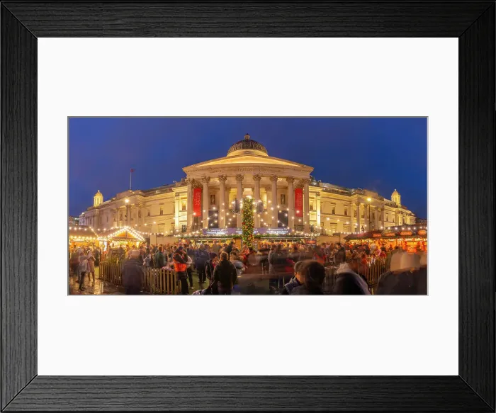 Framed Print : View of Christmas market and The National Gallery in Trafalgar Square at dusk, Westminster, London, England, United Kingdom, Europe Framed Print : View of Christmas market and The National Gallery in Trafalgar Square at dusk, Westminster, London, England, United Kingdom, Europe