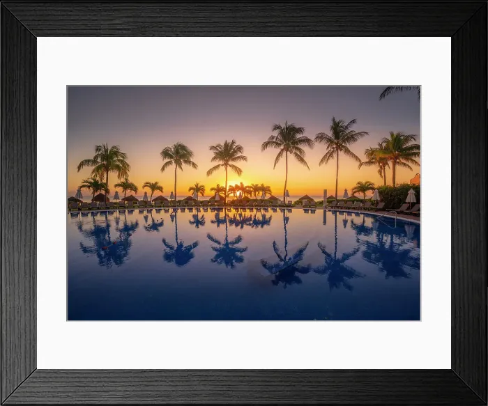 Framed Print : View of sunrise and palm tree reflections in hotel pool near Puerto Morelos, Caribbean Coast, Yucatan Peninsula, Mexico, North America Framed Print : View of sunrise and palm tree reflections in hotel pool near Puerto Morelos, Caribbean Coast, Yucatan Peninsula, Mexico, North America
