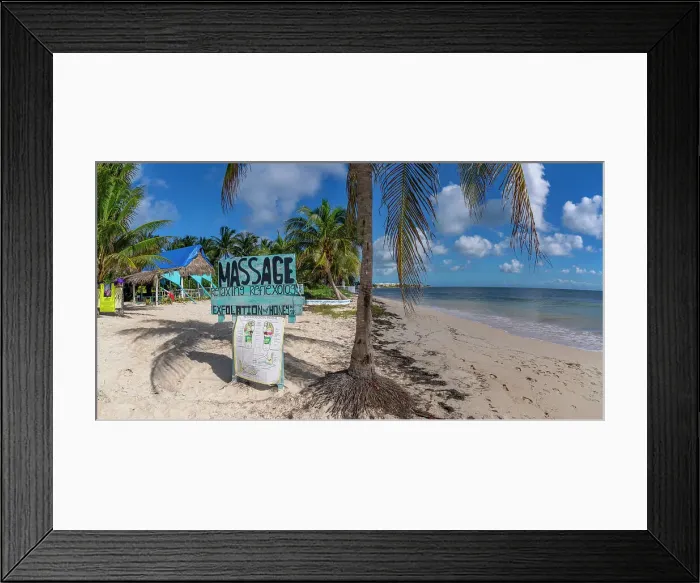 Framed Print : View of rustic massage sign on beach near Puerto Morelos, Caribbean Coast, Yucatan Peninsula, Mexico, North America Framed Print : View of rustic massage sign on beach near Puerto Morelos, Caribbean Coast, Yucatan Peninsula, Mexico, North America
