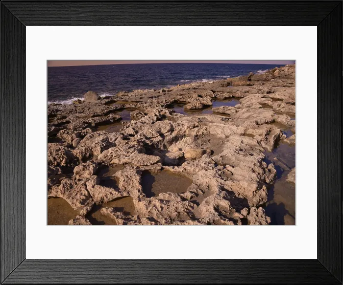 Framed Print : Rocky coast in Bugibba, Malta, Mediterranean, Europe Framed Print : Rocky coast in Bugibba, Malta, Mediterranean, Europe