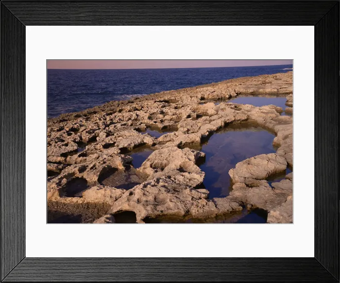 Framed Print : Rocky coast in Bugibba, Malta, Mediterranean, Europe Framed Print : Rocky coast in Bugibba, Malta, Mediterranean, Europe