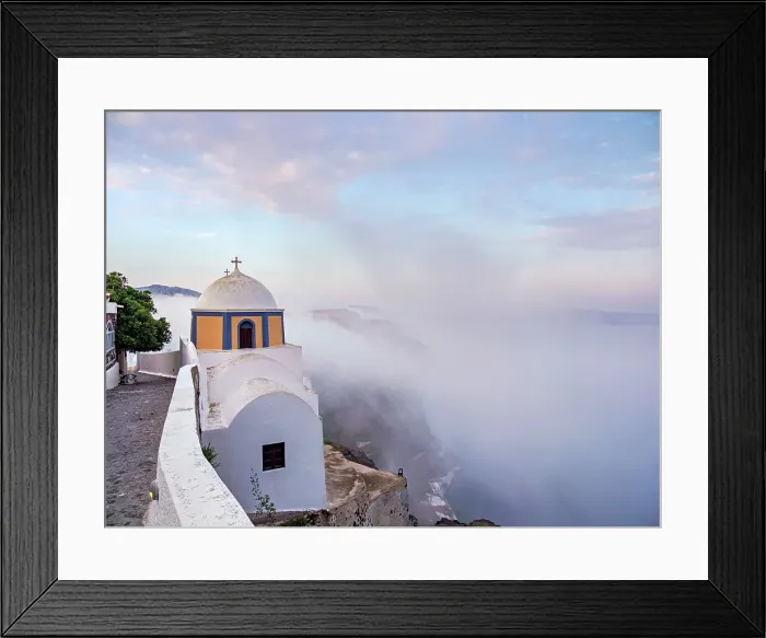 Framed Print : Church of Saint Stylianos at foggy sunrise, Fira, Santorini (Thira) Island, Cyclades, Greek Islands, Greece, Europe Framed Print : Church of Saint Stylianos at foggy sunrise, Fira, Santorini (Thira) Island, Cyclades, Greek Islands, Greece, Europe