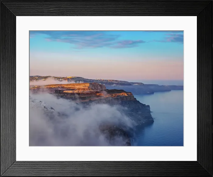 Framed Print : Caldera and Fira City at foggy sunrise, Santorini (Thira) Island, Cyclades, Greek Islands, Greece, Europe Framed Print : Caldera and Fira City at foggy sunrise, Santorini (Thira) Island, Cyclades, Greek Islands, Greece, Europe