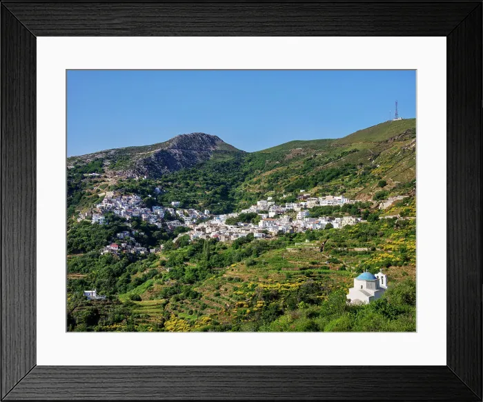 Framed Print : Church of St. George and Koronos Village seen from Skado Village, Naxos Island, Cyclades, Greek Islands, Greece, Europe Framed Print : Church of St. George and Koronos Village seen from Skado Village, Naxos Island, Cyclades, Greek Islands, Greece, Europe