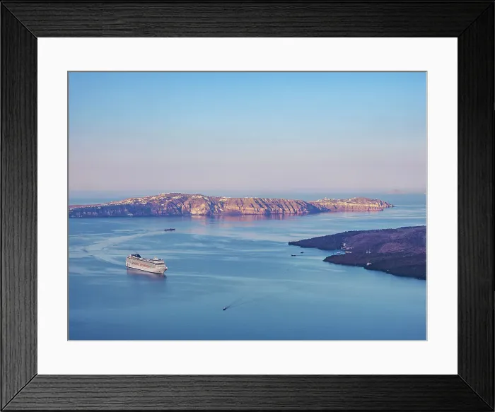 Framed Print : Cruise Ship at the caldera seen from Fira, Santorini (Thira) Island, Cyclades, Greek Islands, Greece, Europe Framed Print : Cruise Ship at the caldera seen from Fira, Santorini (Thira) Island, Cyclades, Greek Islands, Greece, Europe