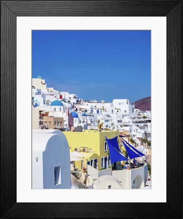 Framed Print : View towards the blue domed churches of Resurrection of the Lord and Saint Spyridon, Oia Village, Santorini (Thira) Island, Cyclades, Greek Islands, Greece, Europe Framed Print : View towards the blue domed churches of Resurrection of the Lord and Saint Spyridon, Oia Village, Santorini (Thira) Island, Cyclades, Greek Islands, Greece, Europe