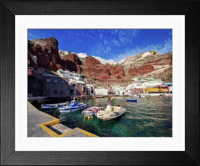Framed Print : Fishing Port at Ammoudi Bay and Oia Village, Santorini (Thira) Island, Cyclades, Greek Islands, Greece, Europe Framed Print : Fishing Port at Ammoudi Bay and Oia Village, Santorini (Thira) Island, Cyclades, Greek Islands, Greece, Europe