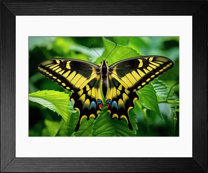 Framed Print : AI generated image of a beautiful stylized swallowtail butterfly in natural leafy environment, Ecuador Framed Print : AI generated image of a beautiful stylized swallowtail butterfly in natural leafy environment, Ecuador