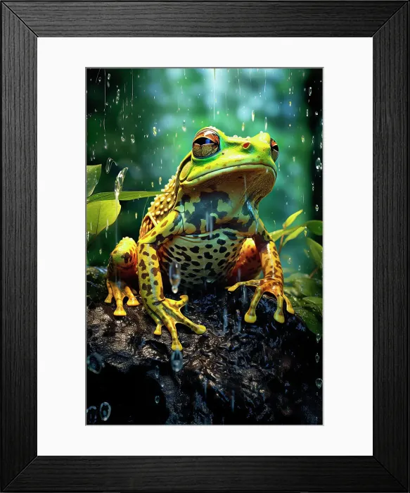 Framed Print : AI generated image of a Goliath frog (Conraua goliath), under water droplets from a cascade Framed Print : AI generated image of a Goliath frog (Conraua goliath), under water droplets from a cascade