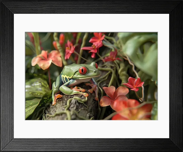 Framed Print : AI generated image of a red eyed tree frog (Ranoidea chloris), on leaves, Australia, Pacific Framed Print : AI generated image of a red eyed tree frog (Ranoidea chloris), on leaves, Australia, Pacific