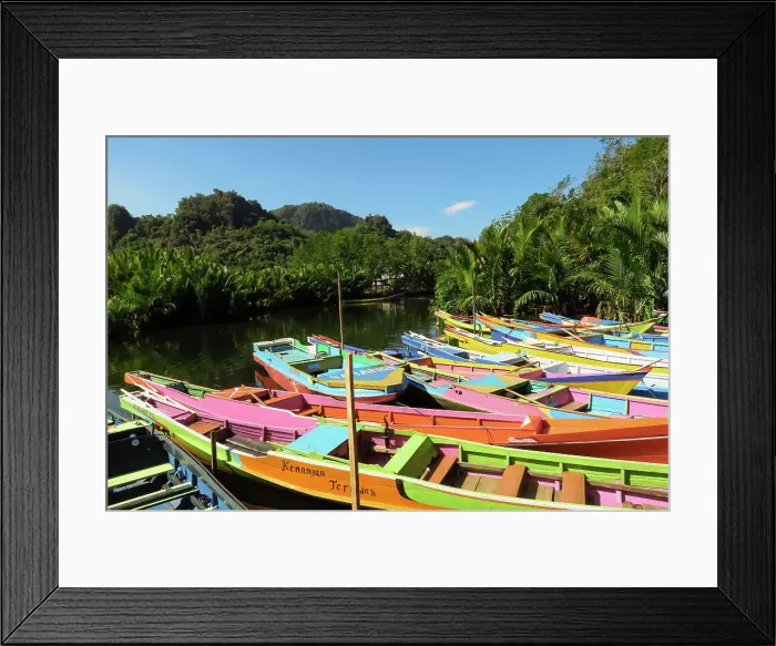 Framed Print : Tourist tour boats moored on the Pute River in this karst limestone region, Ramman-Rammang, Maros Pangkep Geopark, UNESCO Global Geopark, South Sulawesi, Indonesia, Southeast Asia, Asia Framed Print : Tourist tour boats moored on the Pute River in this karst limestone region, Ramman-Rammang, Maros Pangkep Geopark, UNESCO Global Geopark, South Sulawesi, Indonesia, Southeast Asia, Asia