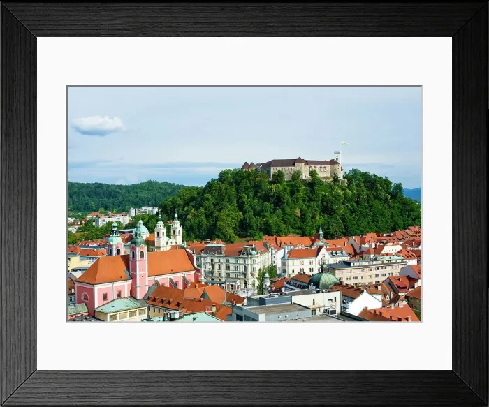 Framed Print : An aerial view of the city centre and Castle Hill, Ljubljana, Slovenia, Europe Framed Print : An aerial view of the city centre and Castle Hill, Ljubljana, Slovenia, Europe