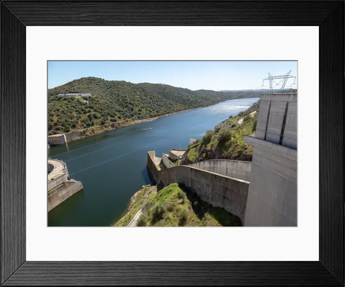 Framed Print : Barragem do Alqueva dam, part of the multipurpose water management project on the Rio Guadiana river, hydro-electricity generation electricity power lines, Moura, Portugal, Europe Framed Print : Barragem do Alqueva dam, part of the multipurpose water management project on the Rio Guadiana river, hydro-electricity generation electricity power lines, Moura, Portugal, Europe