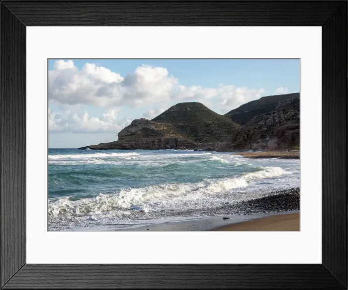 Framed Print : Waves breaking on sandy beach at Las Negras, Cabo de Gata Natural Park, Nijar, Almeria, Spain, Europe Framed Print : Waves breaking on sandy beach at Las Negras, Cabo de Gata Natural Park, Nijar, Almeria, Spain, Europe