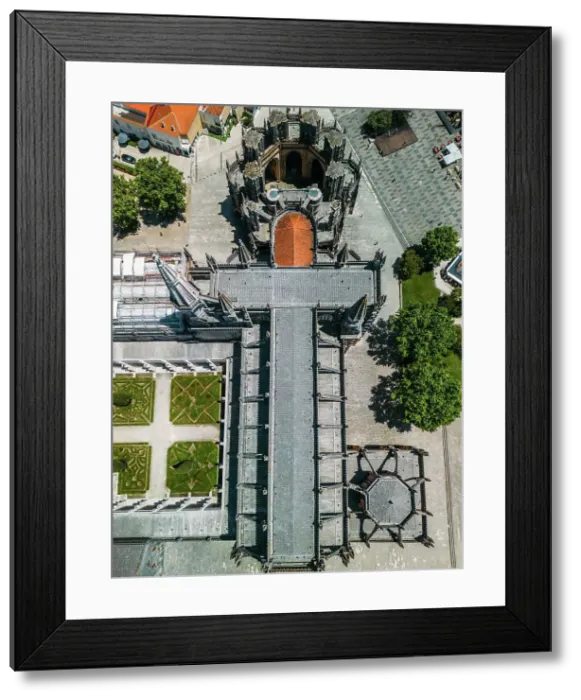 Framed Print : Aerial view of the Monastery of the Dominicans of Batalha, built to commemorate the Portuguese victory over the Castilians at the battle of Aljubarrota in 1385, UNESCO World Heritage Site, Batalha, Centro, Portugal, Europe Framed Print : Aerial view of the Monastery of the Dominicans of Batalha, built to commemorate the Portuguese victory over the Castilians at the battle of Aljubarrota in 1385, UNESCO World Heritage Site, Batalha, Centro, Portugal, Europe