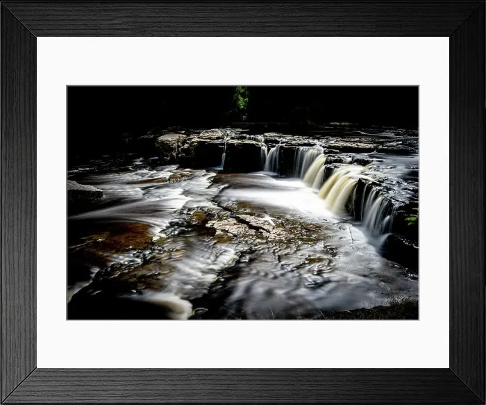Framed Print : Long exposure of a serene waterfall cascading over rocky ledges, North Yorkshire, England, United Kingdom, Europe Framed Print : Long exposure of a serene waterfall cascading over rocky ledges, North Yorkshire, England, United Kingdom, Europe