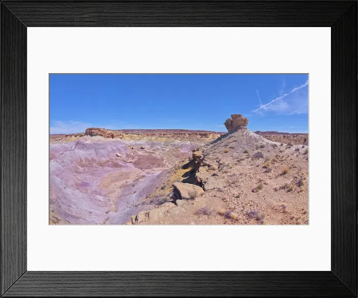 Framed Print : A lone hoodoo rock on the edge of a ridge overlooking the Jim Camp Wash on the south end of Petrified Forest National Park, Arizona, United States of America, North America Framed Print : A lone hoodoo rock on the edge of a ridge overlooking the Jim Camp Wash on the south end of Petrified Forest National Park, Arizona, United States of America, North America