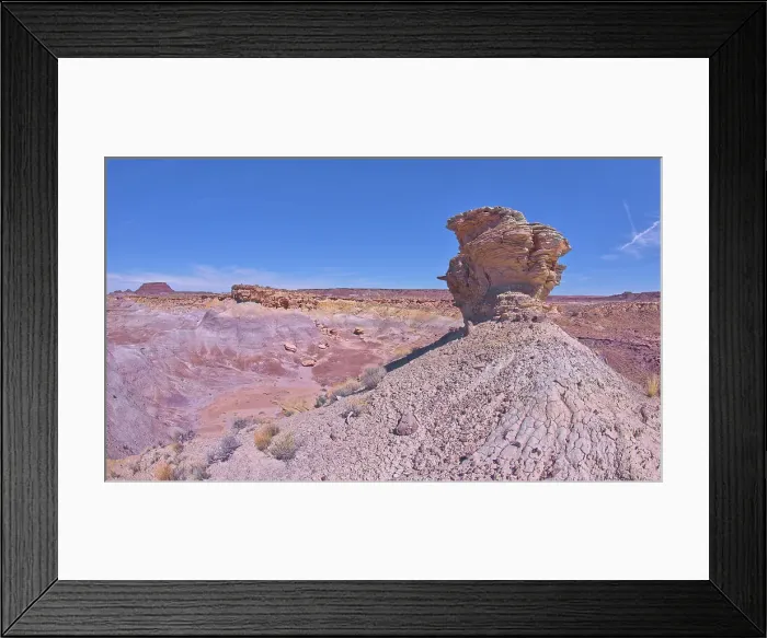 Framed Print : A lone hoodoo rock on the edge of a ridge overlooking the Jim Camp Wash on the south end of Petrified Forest National Park, Arizona, United States of America, North America