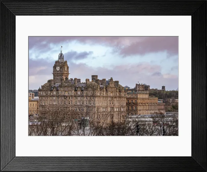 Framed Print : Historic building with clock tower against a cloudy sky at dusk, Edinburgh, Scotland, United Kingdom, Europe Framed Print : Historic building with clock tower against a cloudy sky at dusk, Edinburgh, Scotland, United Kingdom, Europe
