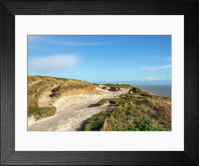Framed Print : Coastal landscape with sandy dunes and a clear blue sky on a sunny day, Hastings, East Sussex, England, United Kingdom, Europe Framed Print : Coastal landscape with sandy dunes and a clear blue sky on a sunny day, Hastings, East Sussex, England, United Kingdom, Europe