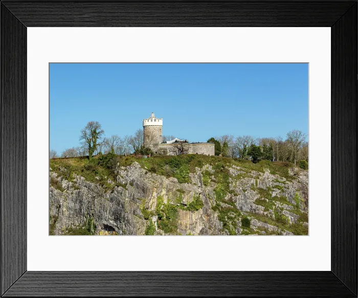 Framed Print : Ancient stone castle perched atop a rugged limestone hill under a clear blue sky in Bristol, England, United Kingdom, Europe Framed Print : Ancient stone castle perched atop a rugged limestone hill under a clear blue sky in Bristol, England, United Kingdom, Europe
