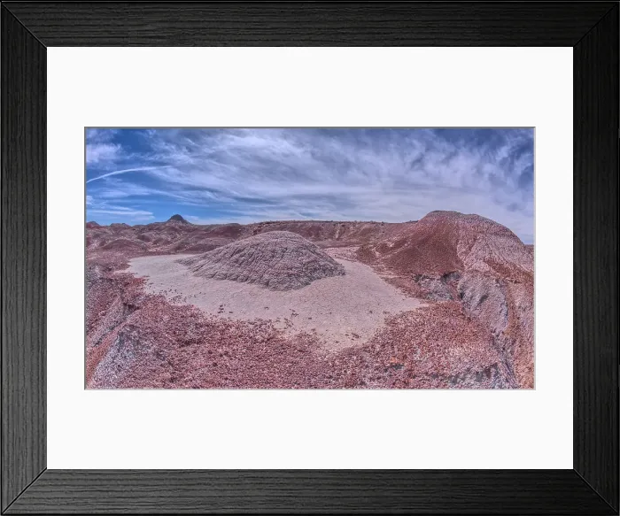 Framed Print : A small hill of gray bentonite clay that appears to be melting into the purple bentonite of Hamilili Valley on the south end of Petrified Forest National Park, Arizona, United States of America, North America