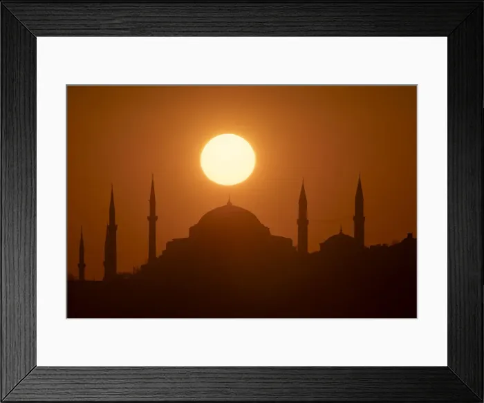 Framed Print : Sun aligned with the dome of Hagia Sophia Mosque, UNESCO World Heritage Site, Istanbul, Turkey, Europe Framed Print : Sun aligned with the dome of Hagia Sophia Mosque, UNESCO World Heritage Site, Istanbul, Turkey, Europe