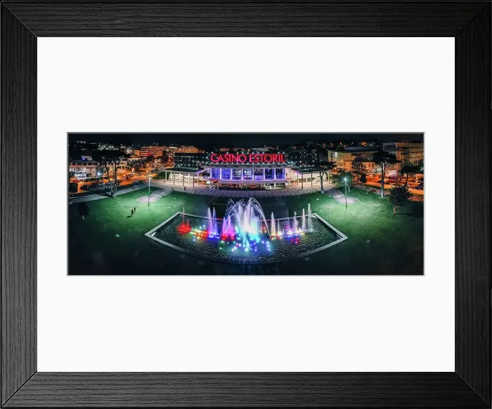 Framed Print : Aerial drone panoramic view of Casino Estoril at night, the inspiration of Ian Fleming's Casino Royale, Estoril, Portugal, Europe Framed Print : Aerial drone panoramic view of Casino Estoril at night, the inspiration of Ian Fleming's Casino Royale, Estoril, Portugal, Europe