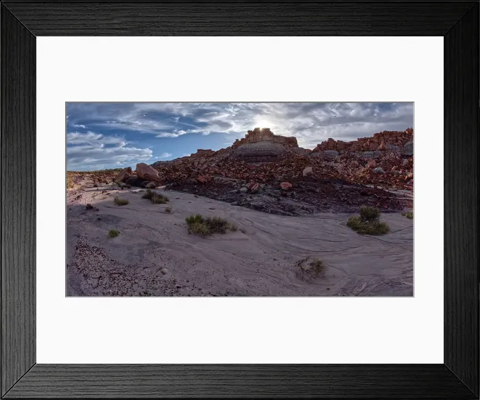 Framed Print : Billings Gap Overlook on Blue Mesa towards sunset, Petrified Forest National Park, Arizona, United States of America, North America